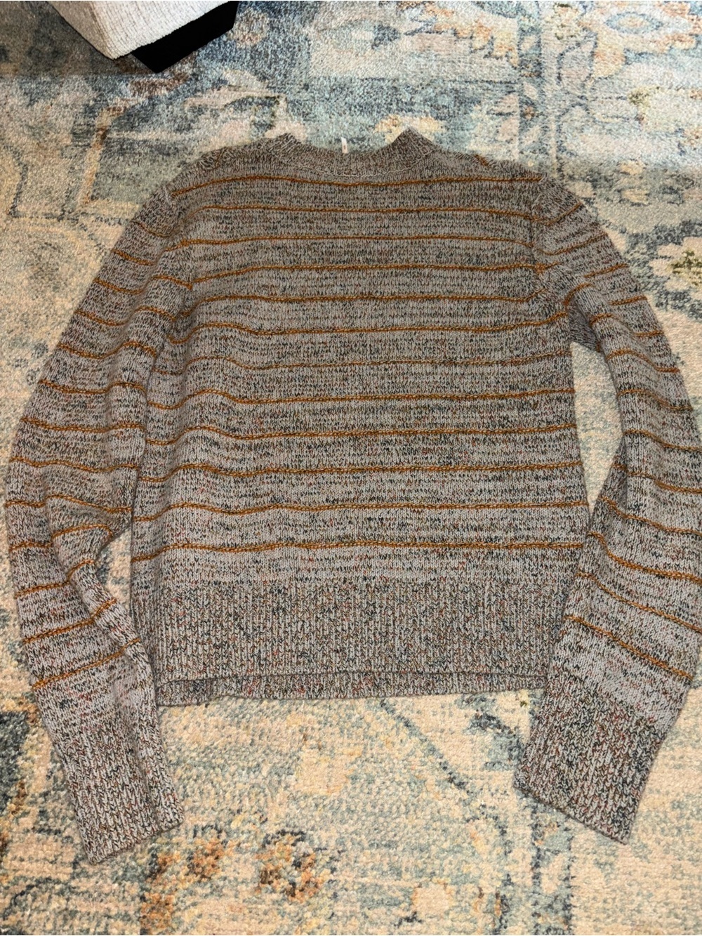 Free People Chevron Crewneck Sweater in Gray with Brown Stripes - Picture 3 of 3